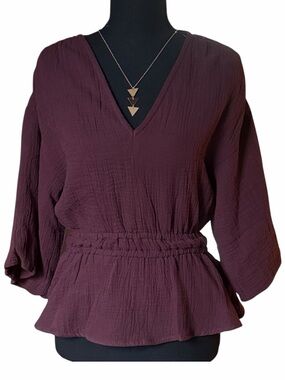 Joe’s Jeans Gauze Flounce Peplum Top Burgundy XS NWT